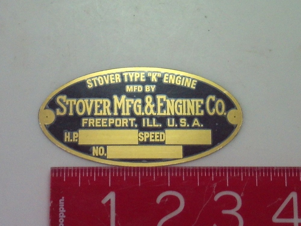 Stover type K reproduction nameplate