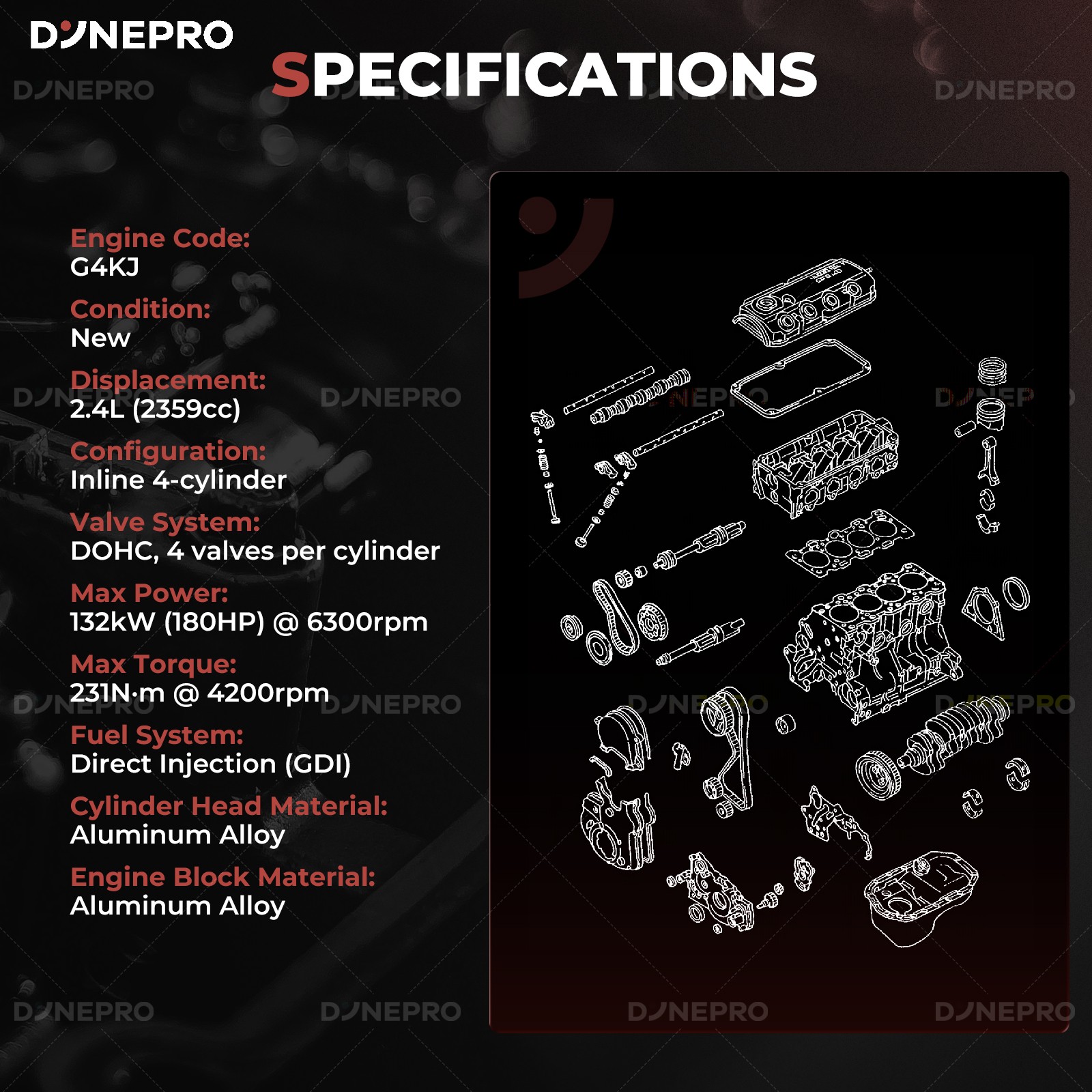 G4KJ Engine Long Block Motor for 11-19 Hyundai Santa Tucson KIA Sportage 2.4L