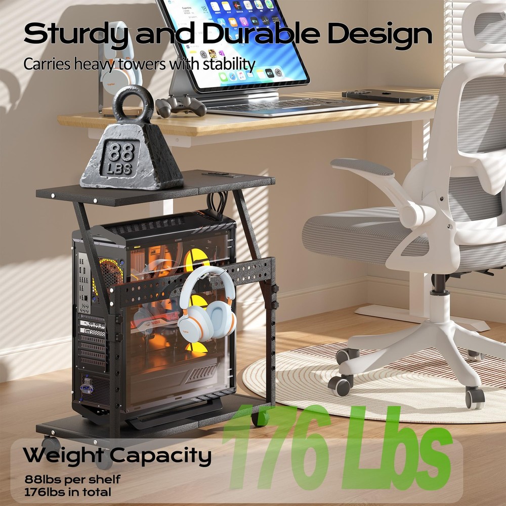 24In Large PC Stand, 5 Levels Height Adjustable Computer Tower Stand with Chargi