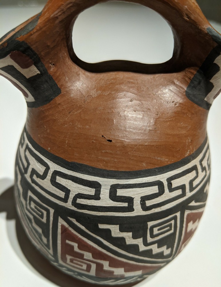 Pomaire Chile Hand Painted Geometric Pattern Decorative Pottery Signed RE