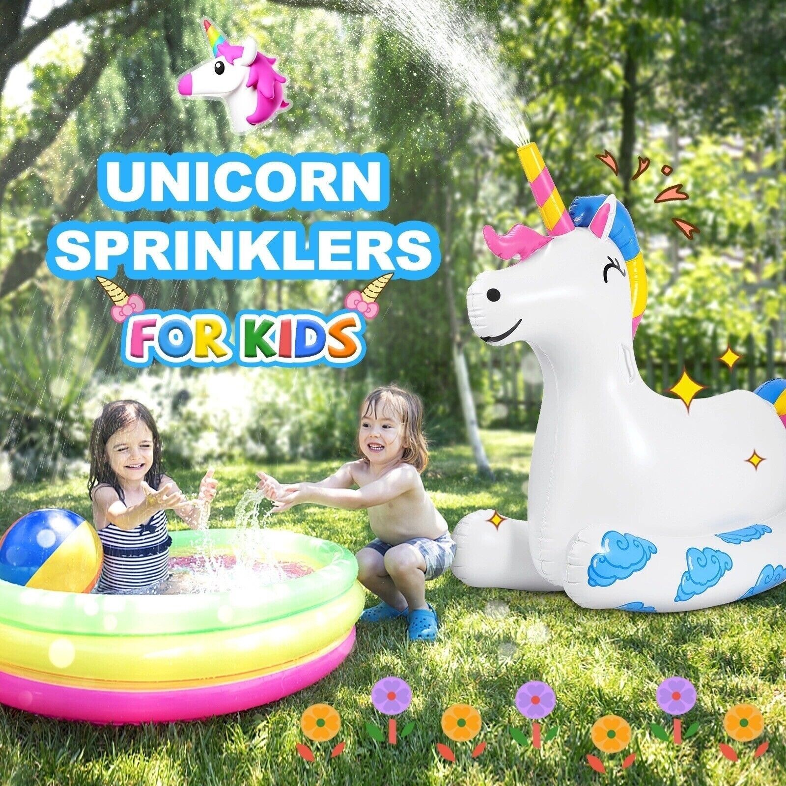 Unicorn Sprinkler for Kids Giant Inflatable Unicorn Pool Float Ride on