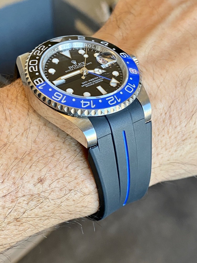 20mm Vulcanized Flared Rubber GMT Blue Stripe Strap Band Rolex WaTch