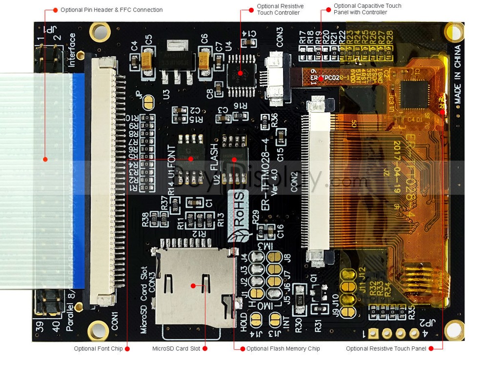2.8"inch TFT LCD Display w/Capacitive Touch Panel Screen,Breakout Board,Tutorial