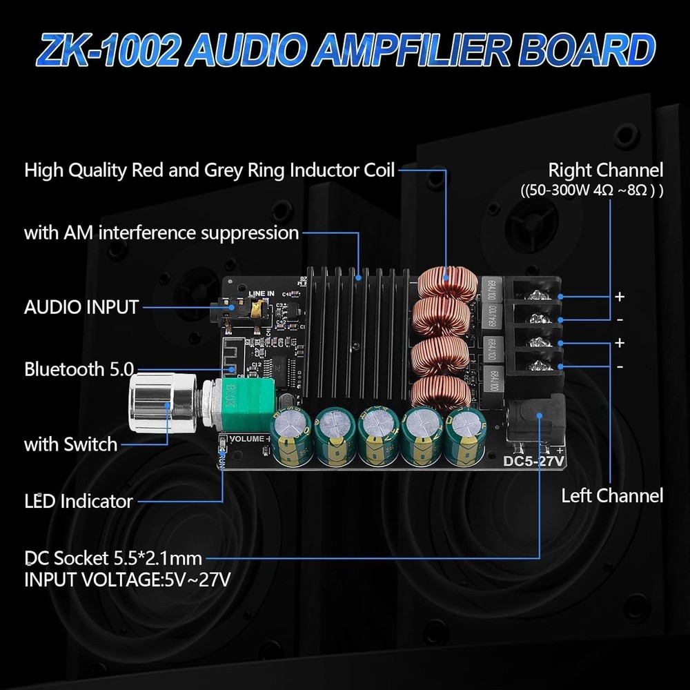 200W HiFi Bluetooth Audio Amplifier Board with AUX - Mini Power Module for Home