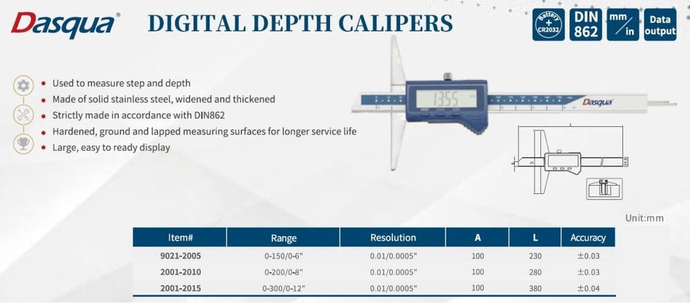 DASQUA 0-200MM/0-8" DIGITAL DEPTH CALIPER (2001-2010)