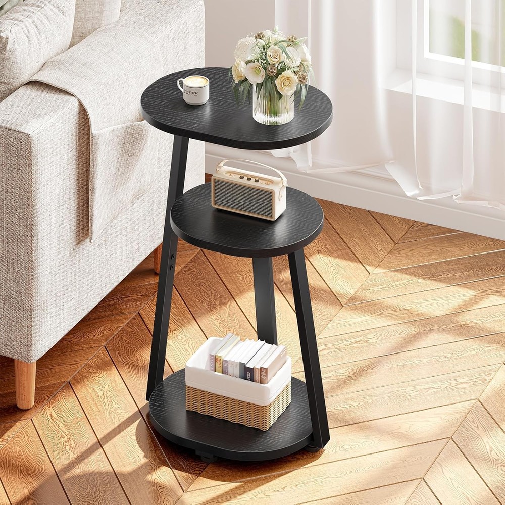 Side Table Small End Table W/ Metal Frame 3-Tier Bedside Tables Round Side
