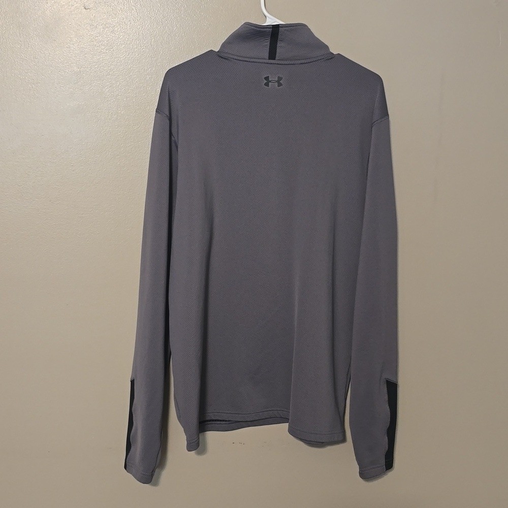Under Armour Men Sweatshirt Large Gray Solid 1/4 Zip Fleece Lined Golf Polyester