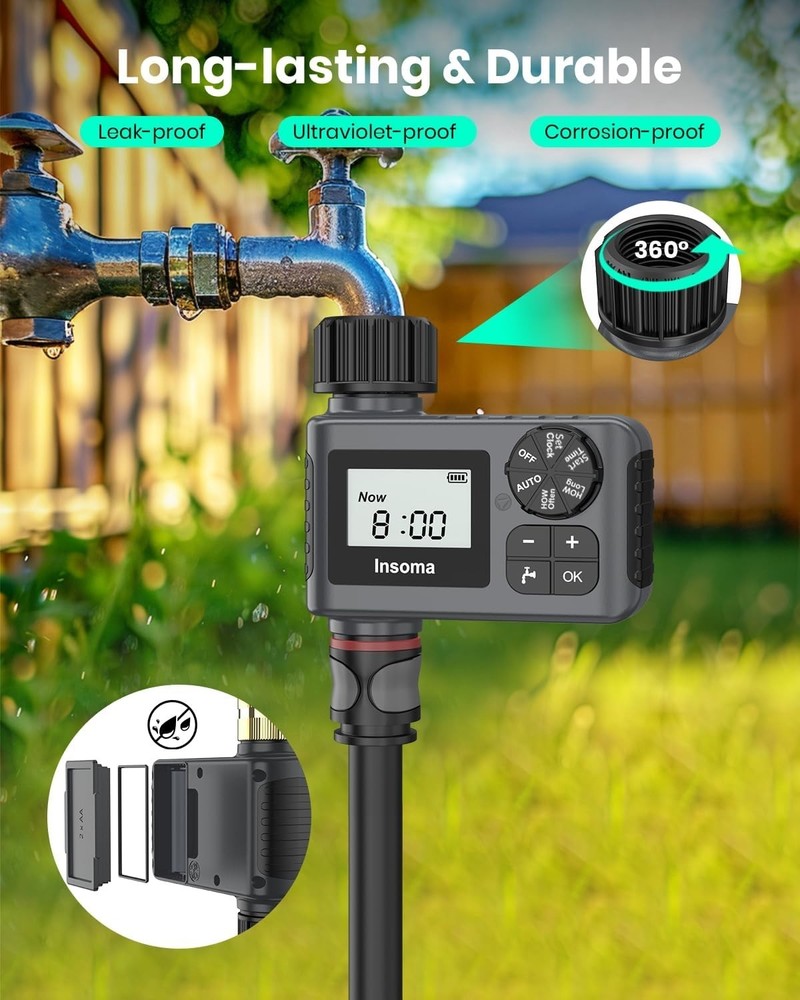 Programmable Garden Hose Water Timer with Rain Delay and Manual Mode - Gray, ...