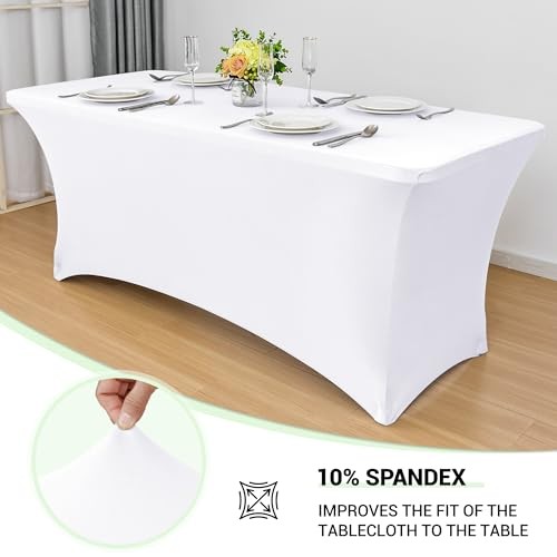 Spandex Table Cover 6ft Fitted Tablecloth 72" x 30" (Rectangular) White