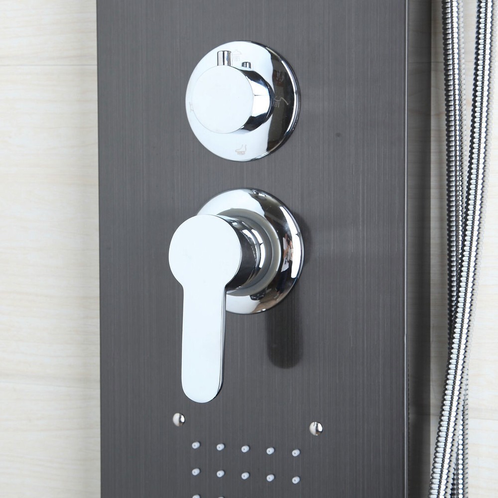Black Bathroom Shower Panel Digital Screen Massage Jets Mixer Wall Mounted Tap