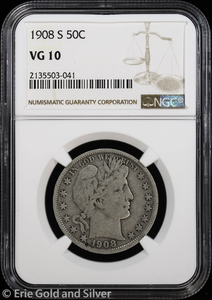 1908-S 50C Barber Half Dollar NGC VG 10
