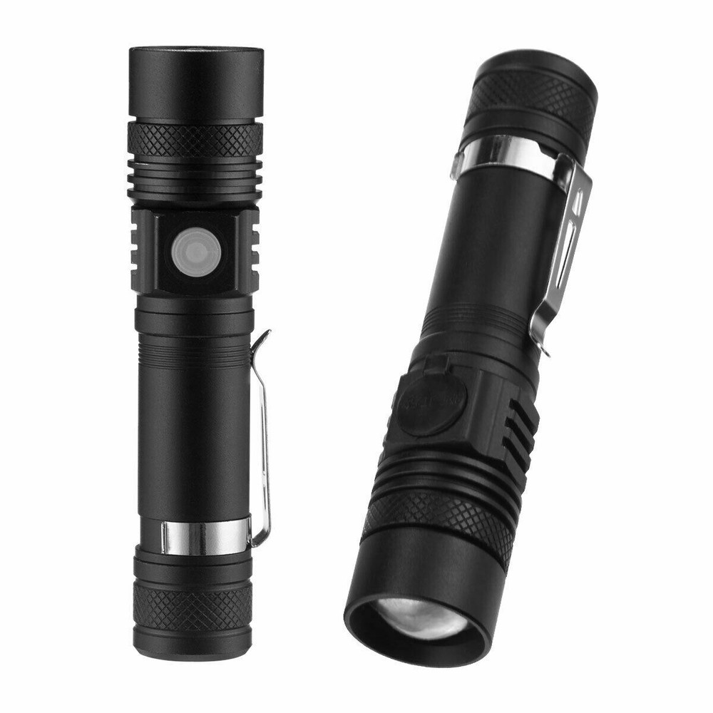2 PACK LED Flashlight Rechargeable USB LED Tactical Torch Light Lamp