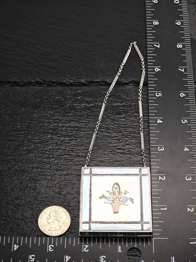 Antique Enamel Vanity Sterling Silver Compact