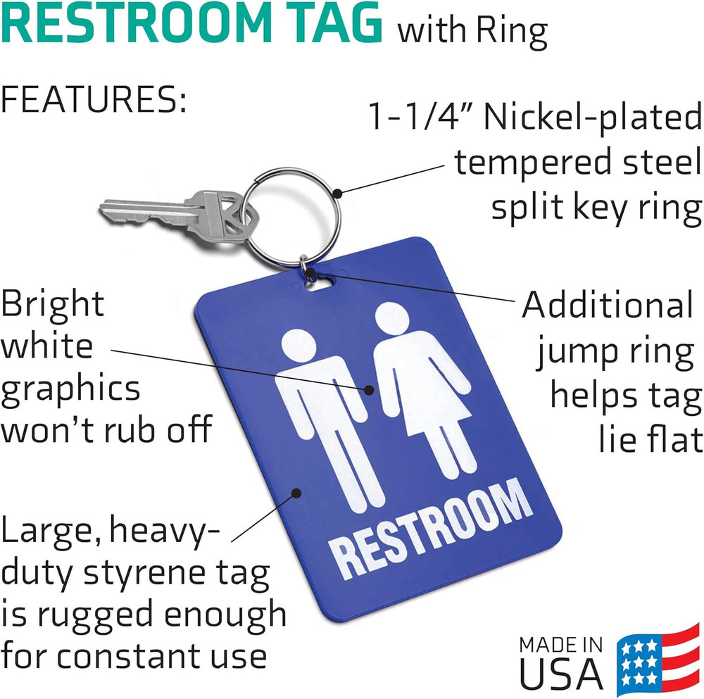 - Unisex Restroom Pass Key Tag, Plastic with Split Key Ring Keychain Identifier