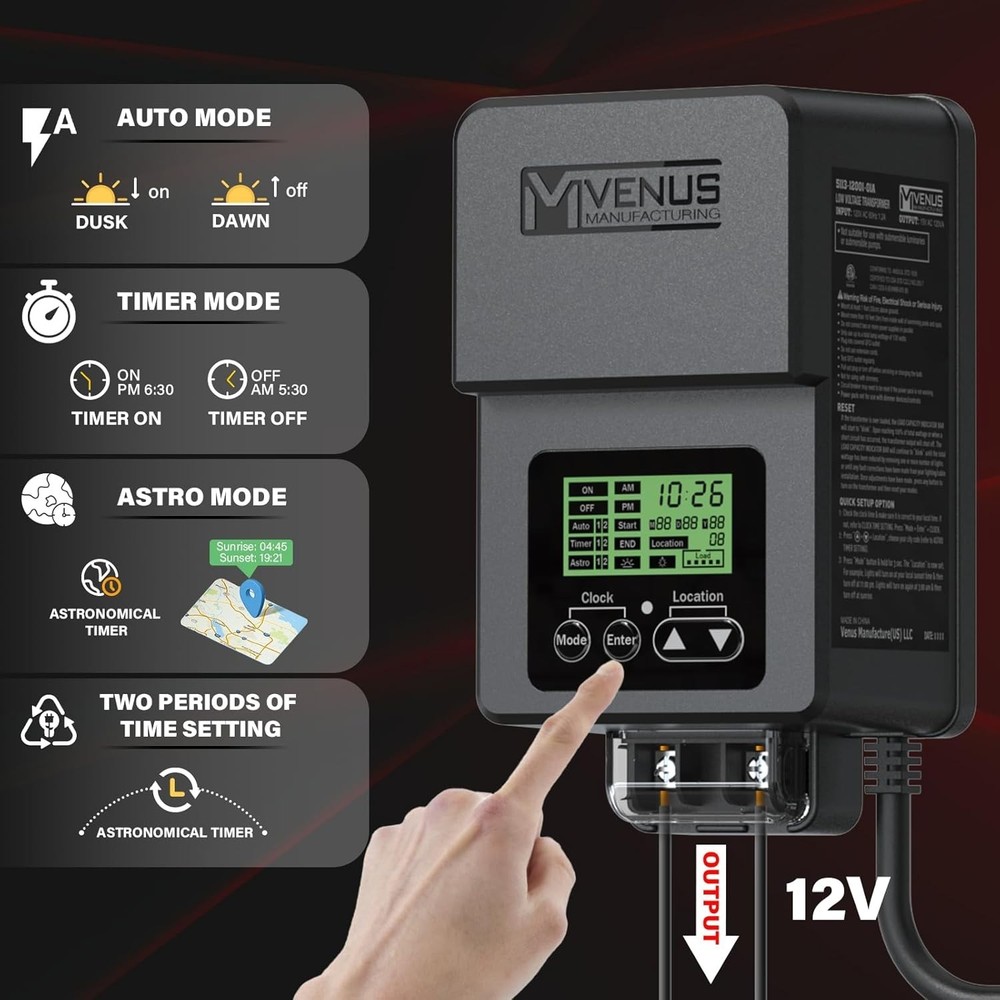 Multi-Functional 120W Landscape Lighting Transformer with Built-In Photo Sensor