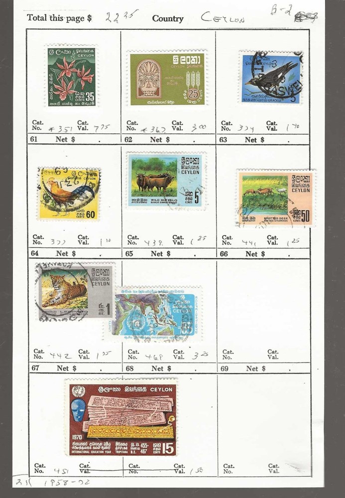 CEYLON...Sc #351/469...Mint & Used...1958/72...9 Diff...SCV $22.25