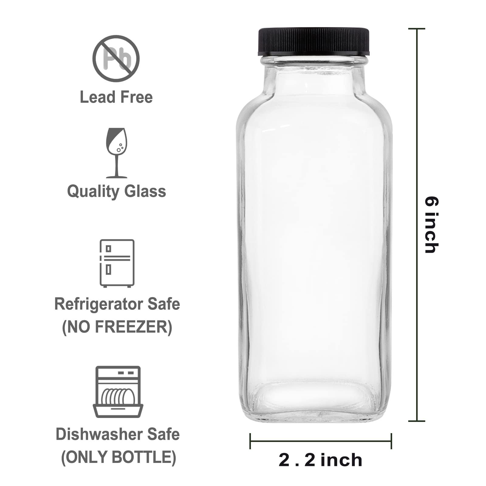 12 OZ Glass Drink Bottles, Set of 12 Vintage Glass Water Bottles with Lids, G...