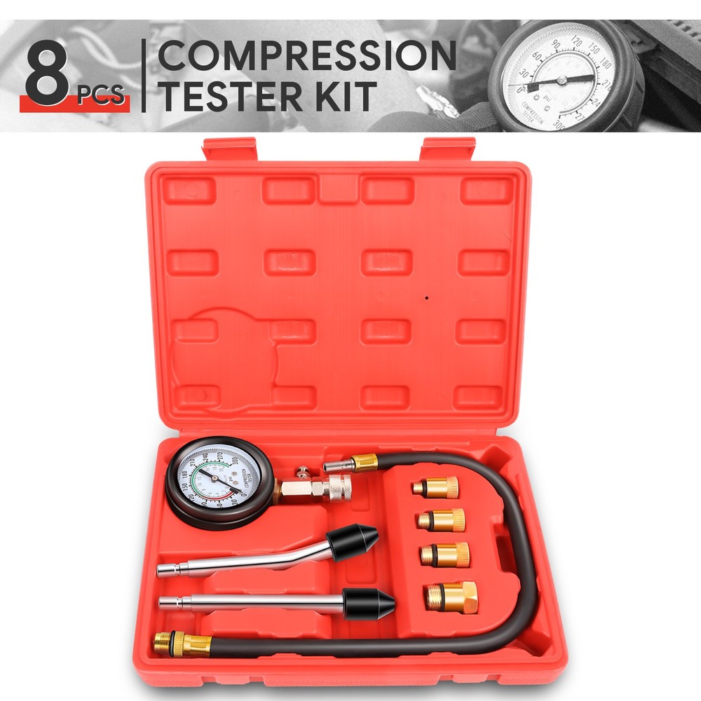 8 pcs Engine Cylinder Compression Auto Motorcycle Car Tester Detector Tool Kit