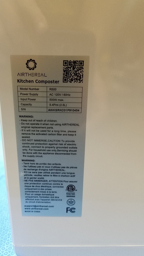 Airthereal Revive Electric Kitchen Composter, 2.5L White