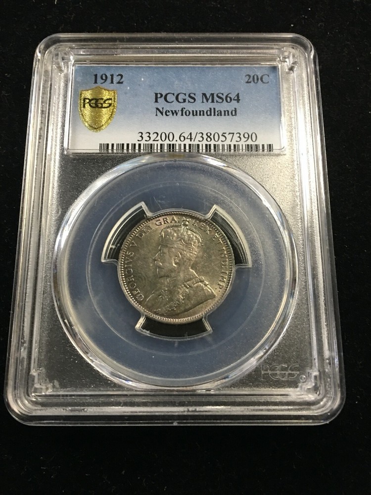 1912  PCGS Graded, Newfoundland  ¢20 Cent, **MS-64** #7390