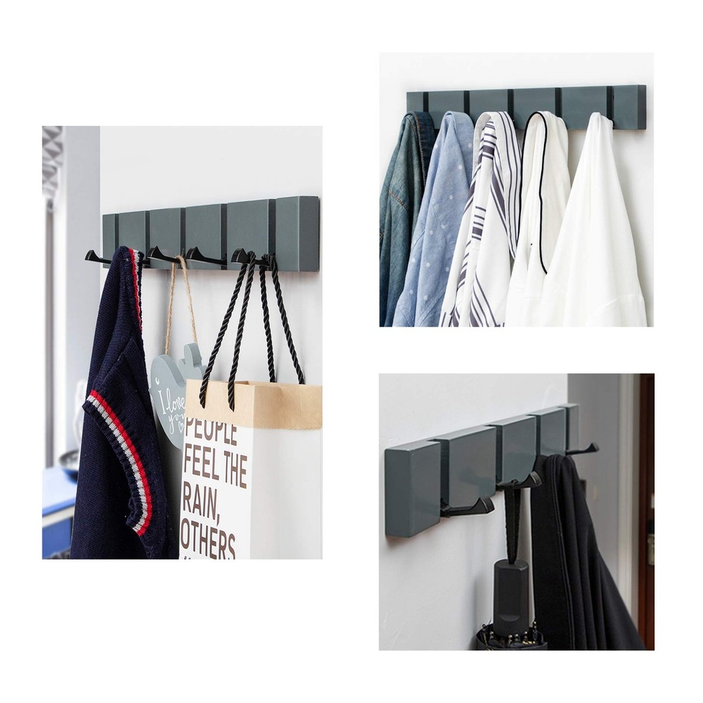 Grey Modern Wall Mounted Coat Rack, Folding Hooks, Sleek Space-Saving Hanger ...