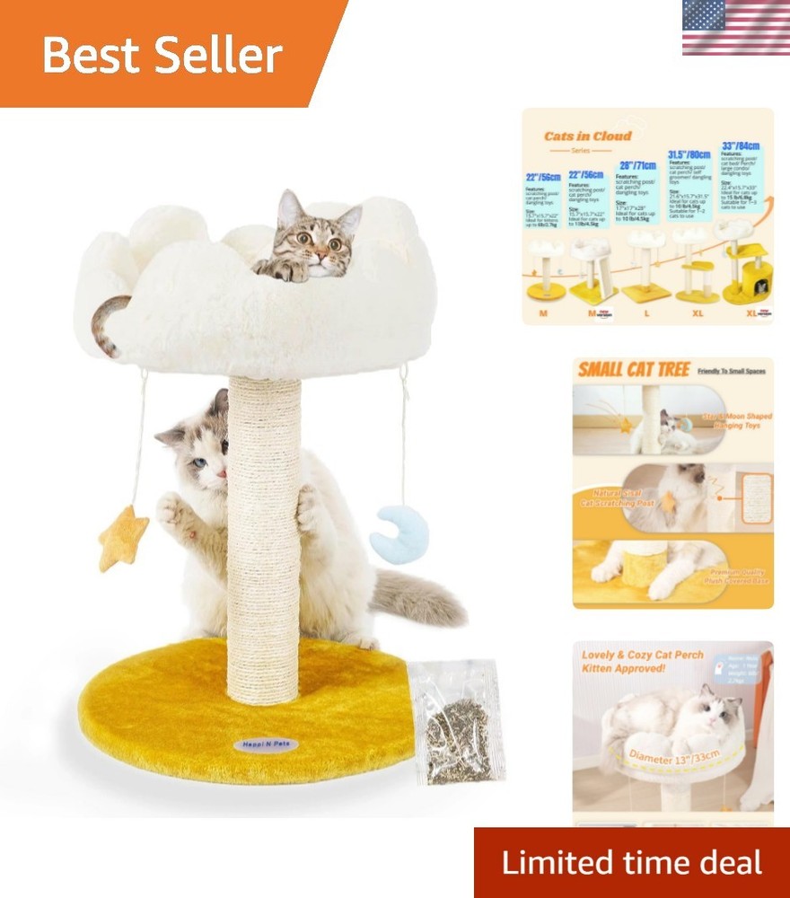 Multi-Functional Cat Tree with Plush Cloud Perch & Built-In Toys - 22"