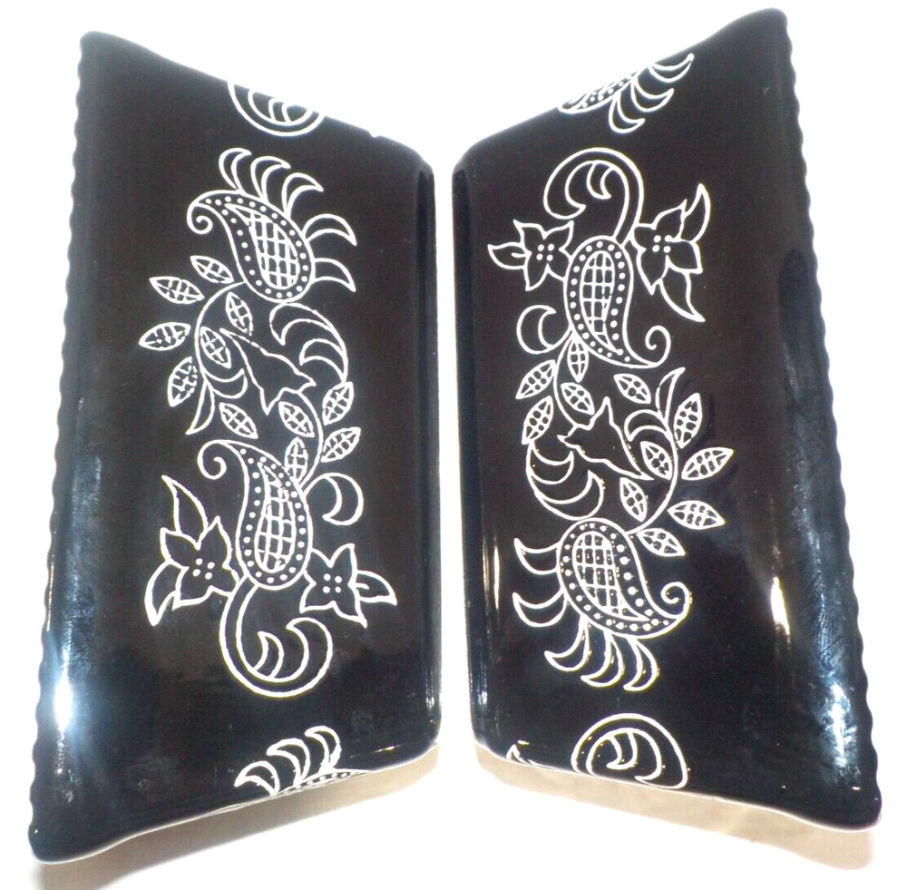 Lot 2 BAUM Small Rectangular LOAF Bakeware Dish Black White PAISLEY 6.5x4x3 *EUC