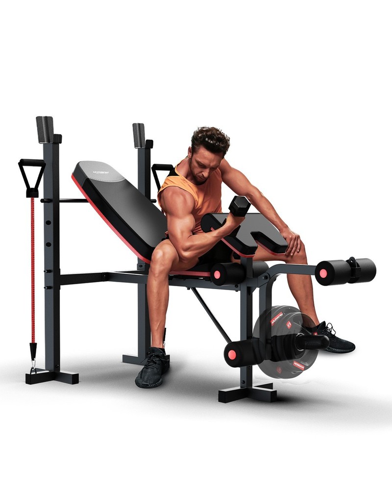 HARISON Adjustable Weight Bench with Squat Rack & Leg Developer, Home Gym System
