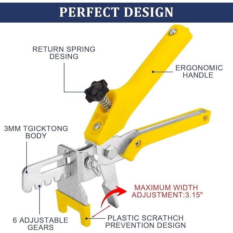 Tile Leveling System with Tile Plier and Rubber Mallet Tile Spacers Clips Wedges