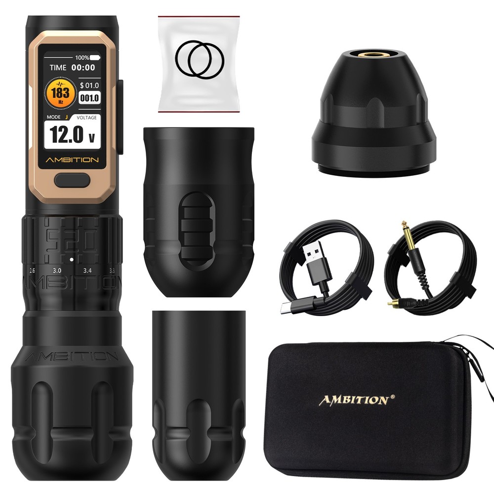 Ambition Wireless Tattoo Machine Pen Coreless Motor Adjustable Stroke 2.2-4.2mm