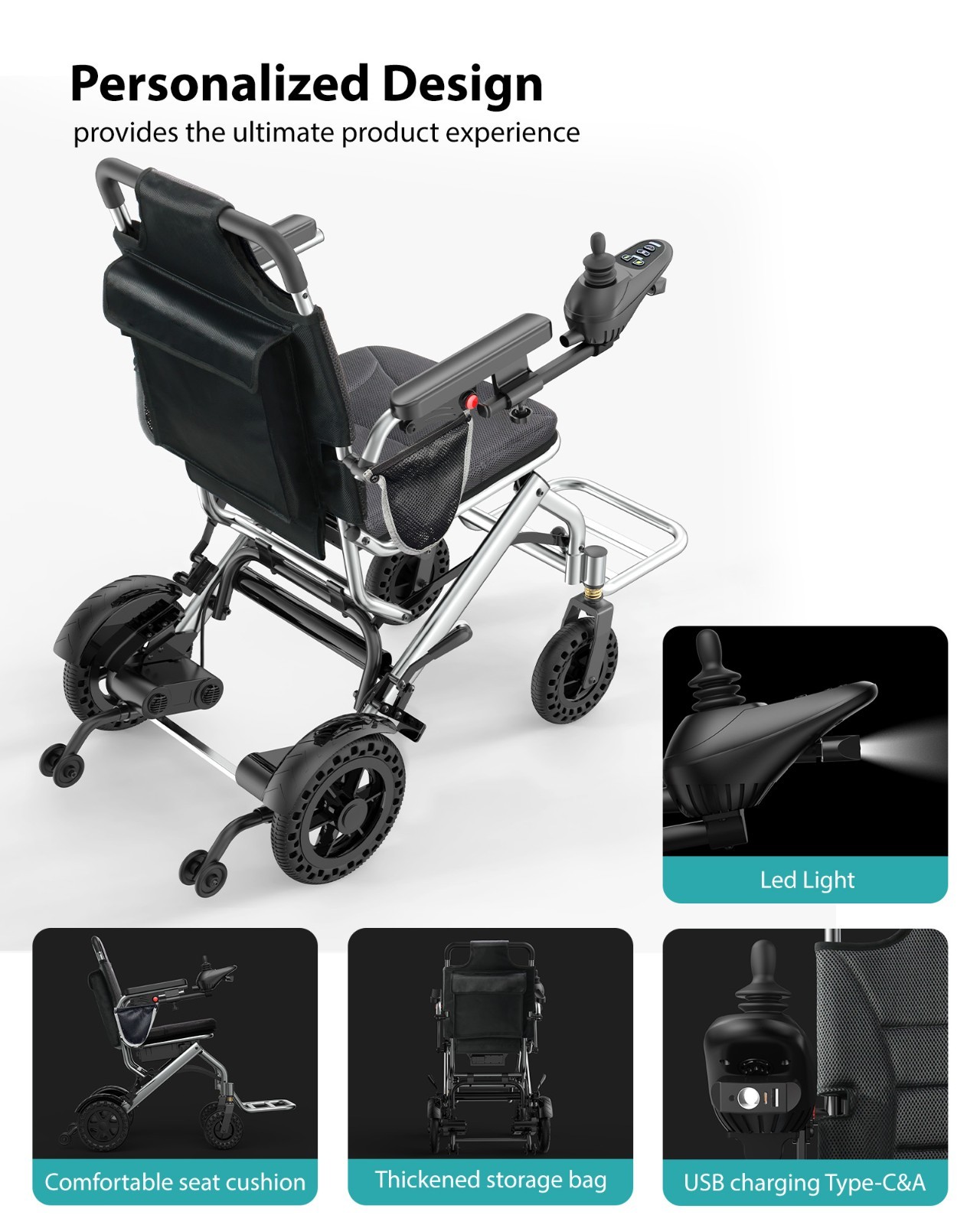 33 Lbs Lightweight Electric Wheelchair for Adults, Portable & Best Folding