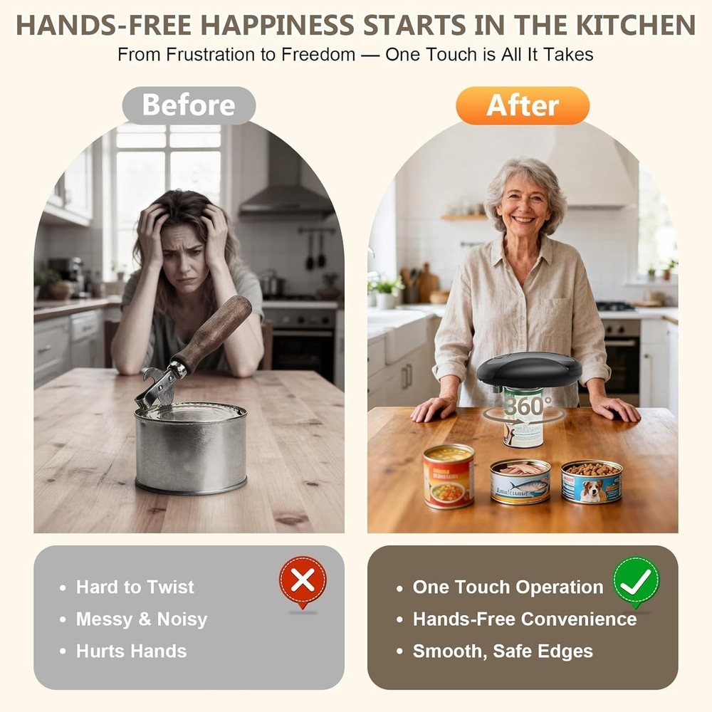 Electric Can Opener Automatic Rechargeable Fast Safe Smooth Edge Kitchen Gadget