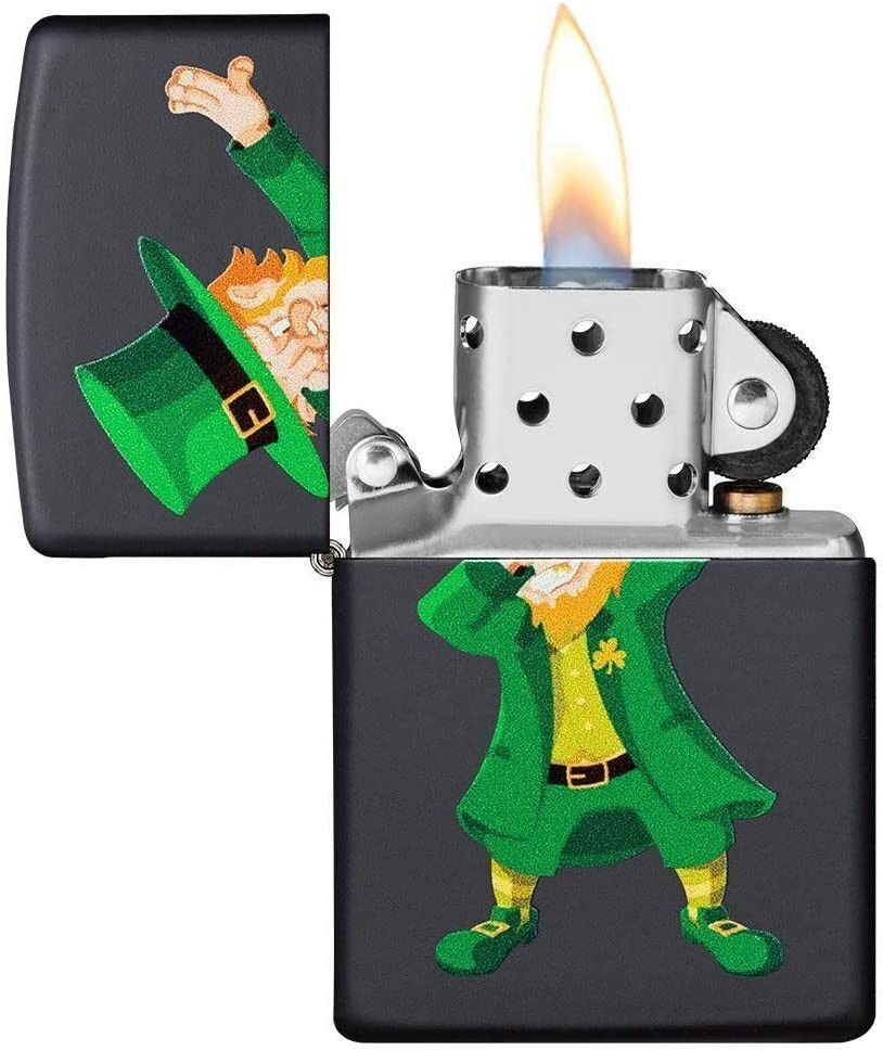 Zippo Dabbing Leprechaun Design Black Matte 49124