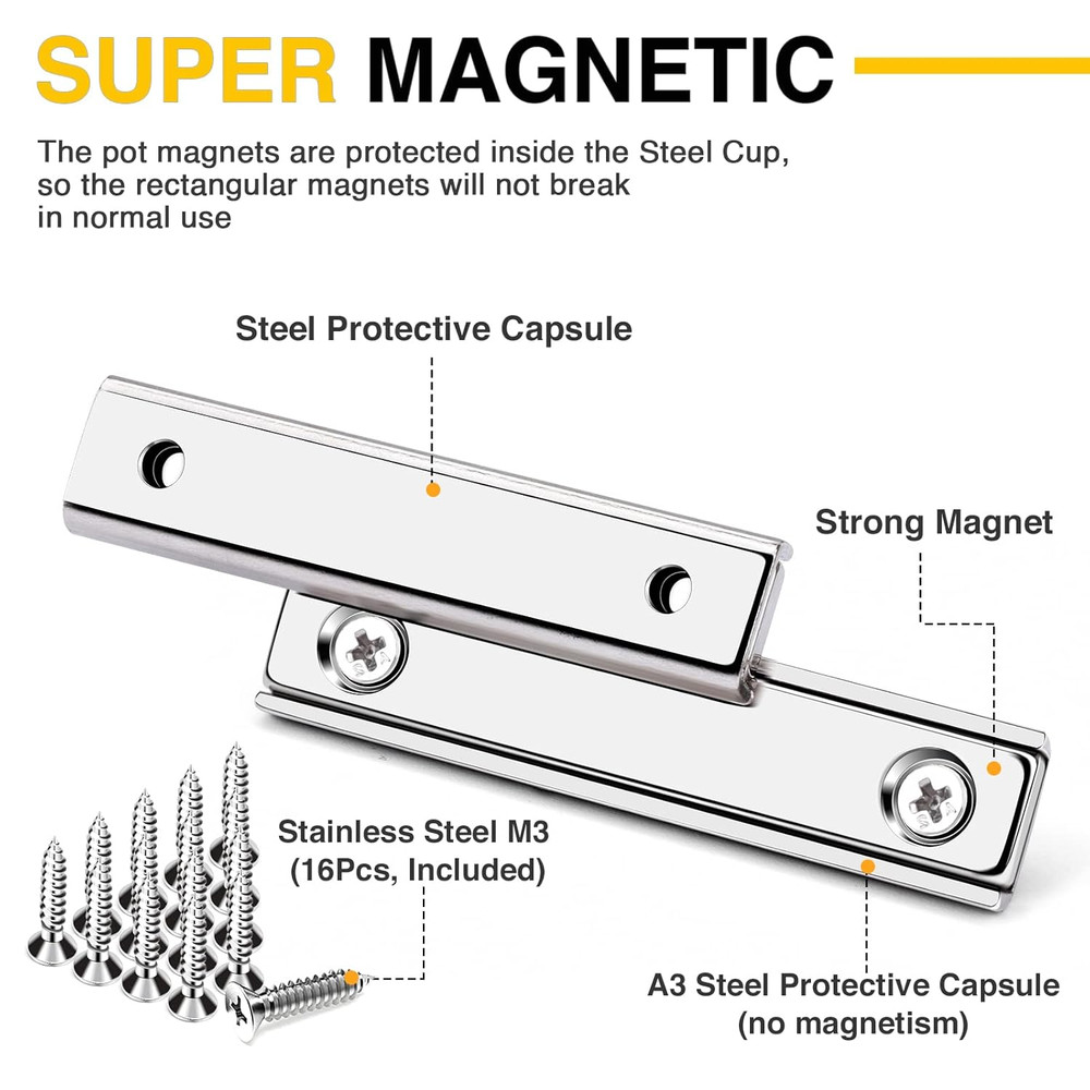 Strong Neodymium Rectangular Pot Magnets with Counter Bore, Countersunk Hole Mag