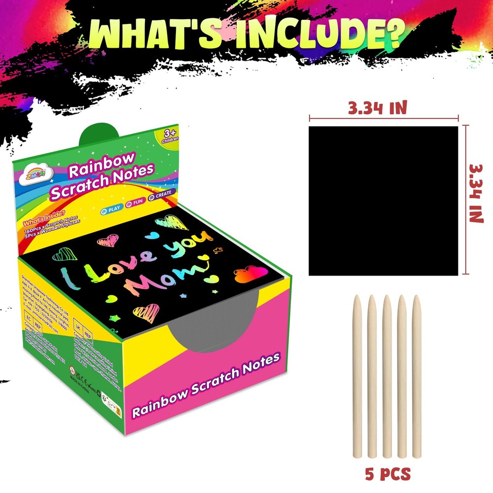 Easter Basket Stuffers for Kids，165 Rainbow Scratch Paper Art Notes, Easter C...