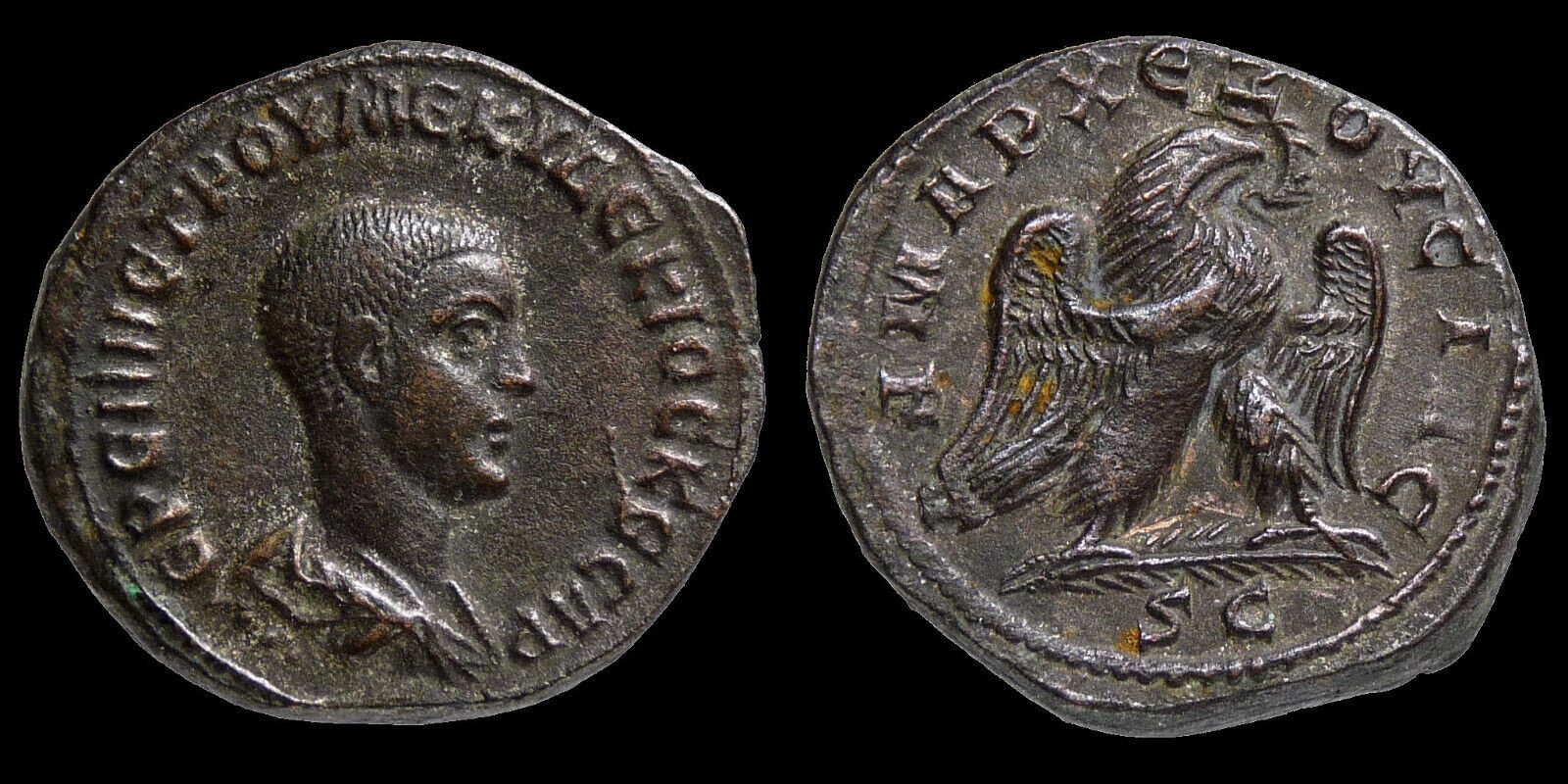 HERENNIUS ETRUSCUS/Eagle SC. Scarce Large Tetradrachm Roman Empire Coin Antioch