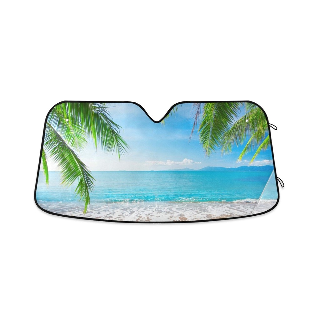 Tropical Palm Tree Beach Car Windshield Sun Shade Blocks UV Rays Su... Fast Ship