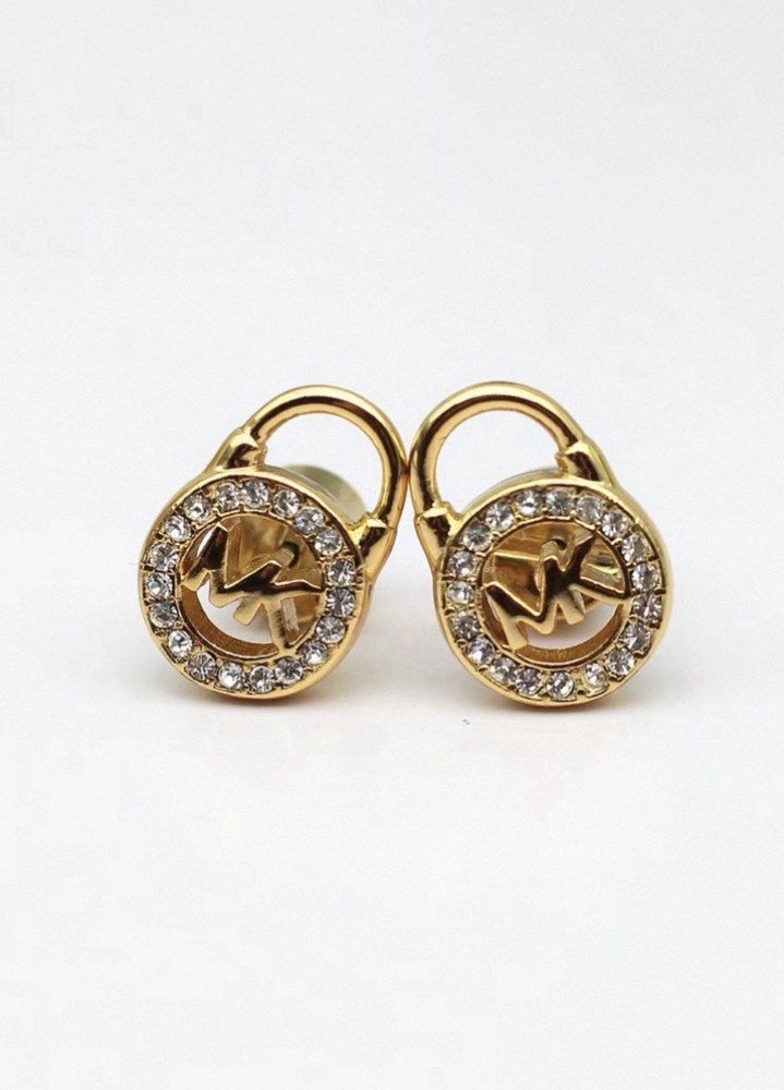 MK Stud Earrings Gold Tone New