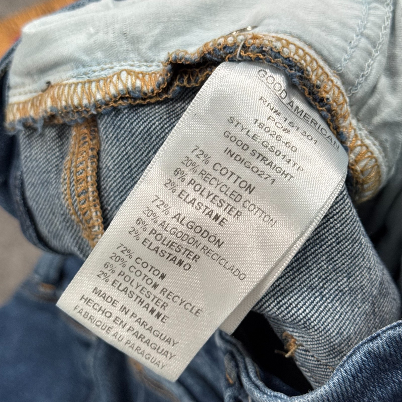 Good American Blue Denim Good Straight Compression Jeans Women's Size 20