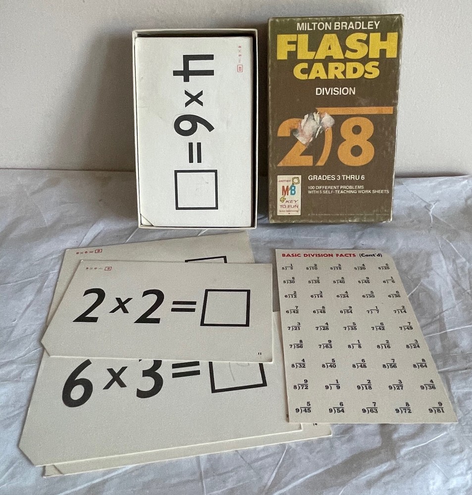 1975 Milton Bradley Math Flash Cards Division Grades 3-6 100 Problems #4455