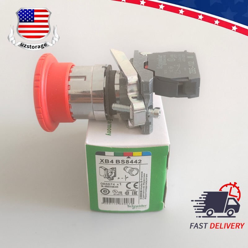 New In Box Emergency Stop Button For Schneider XB4BS8442 XB4-BS8442 Red Head Ø40