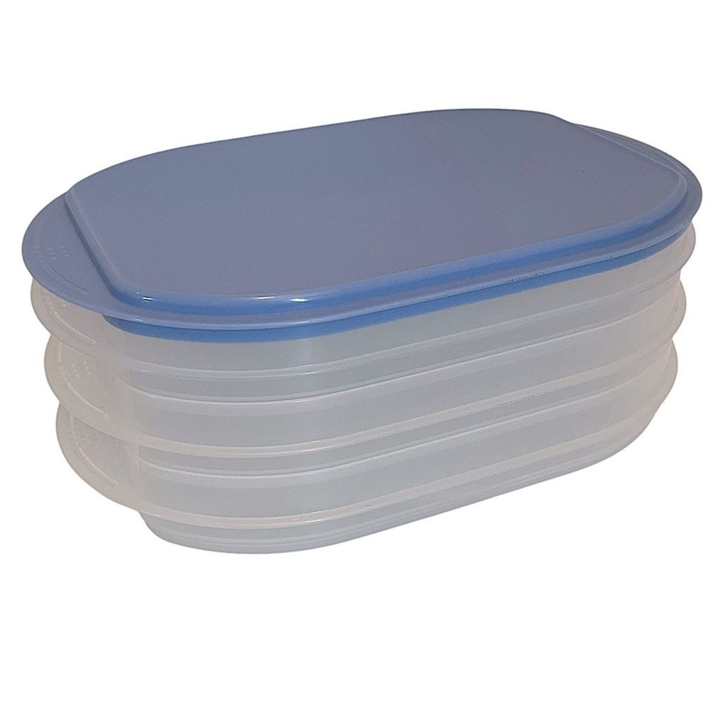 TUPPERWARE Stackable Container Set 3 Clearish Containers 1 Blue Lid