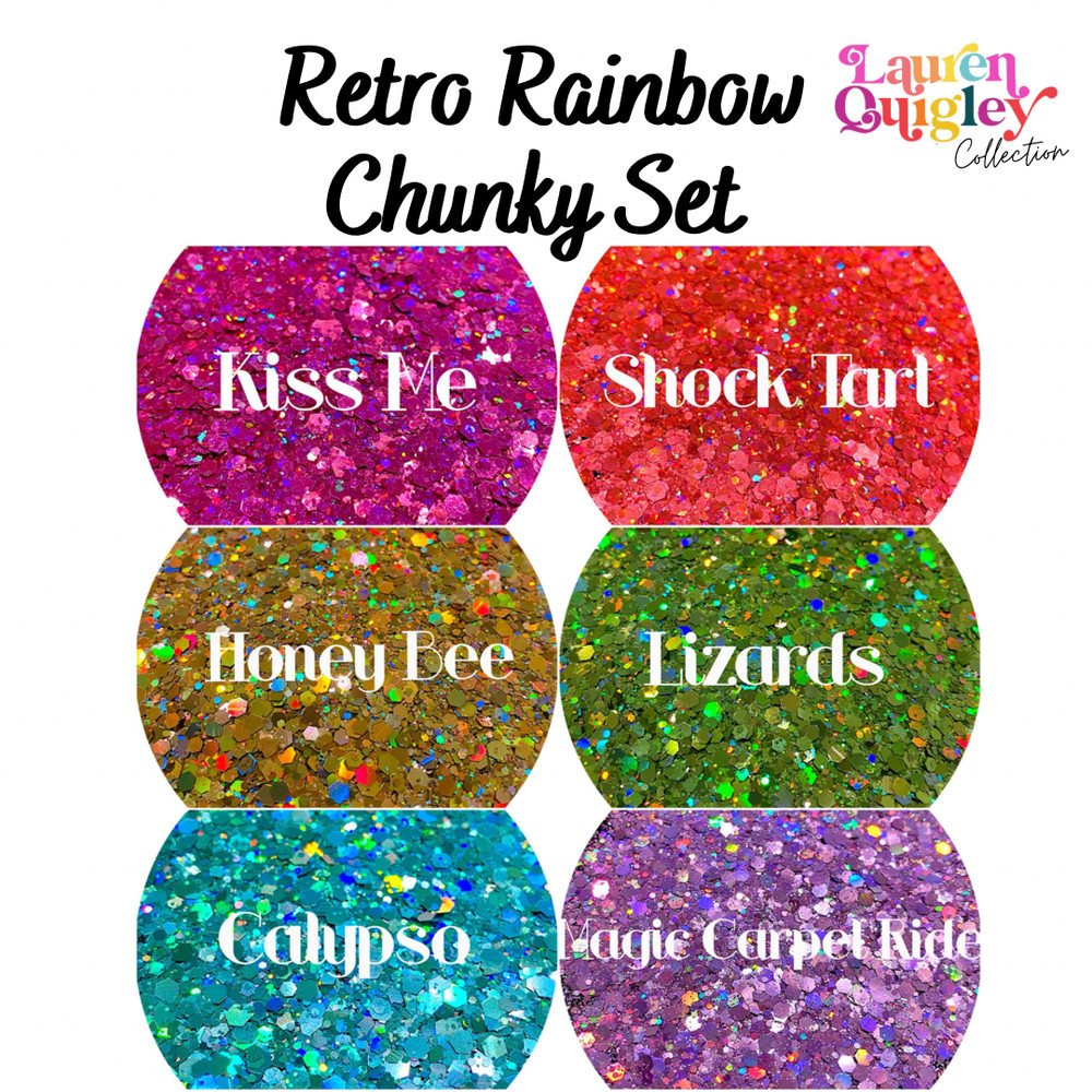 Premium Polyester Glitter Set - Retro Rainbow Chunky Set - Holographic