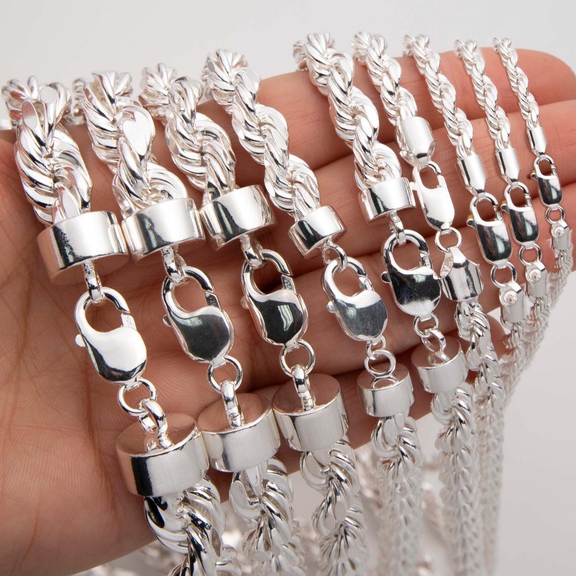 925 Sterling Silver Italian DIAMOND CUT ROPE CHAIN Necklace All Sizes - UNISEX