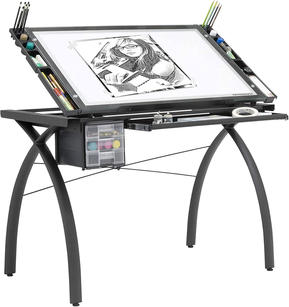Adjustable Dimmable Light Tracing Table for Artists with Storage Solutions