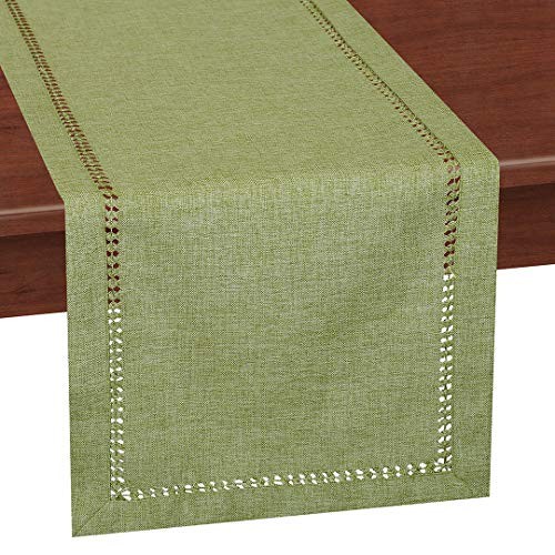 Grelucgo Handcrafted Solid Color Dining Table Runner, Double 14 x 72 Sage Green