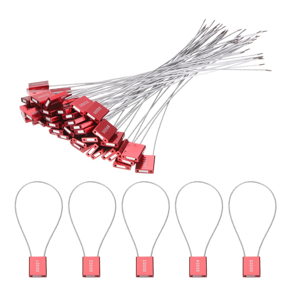 100Pcs Security Cable Seals 13" Numbered Tamper Proof Seal Self Locking Red