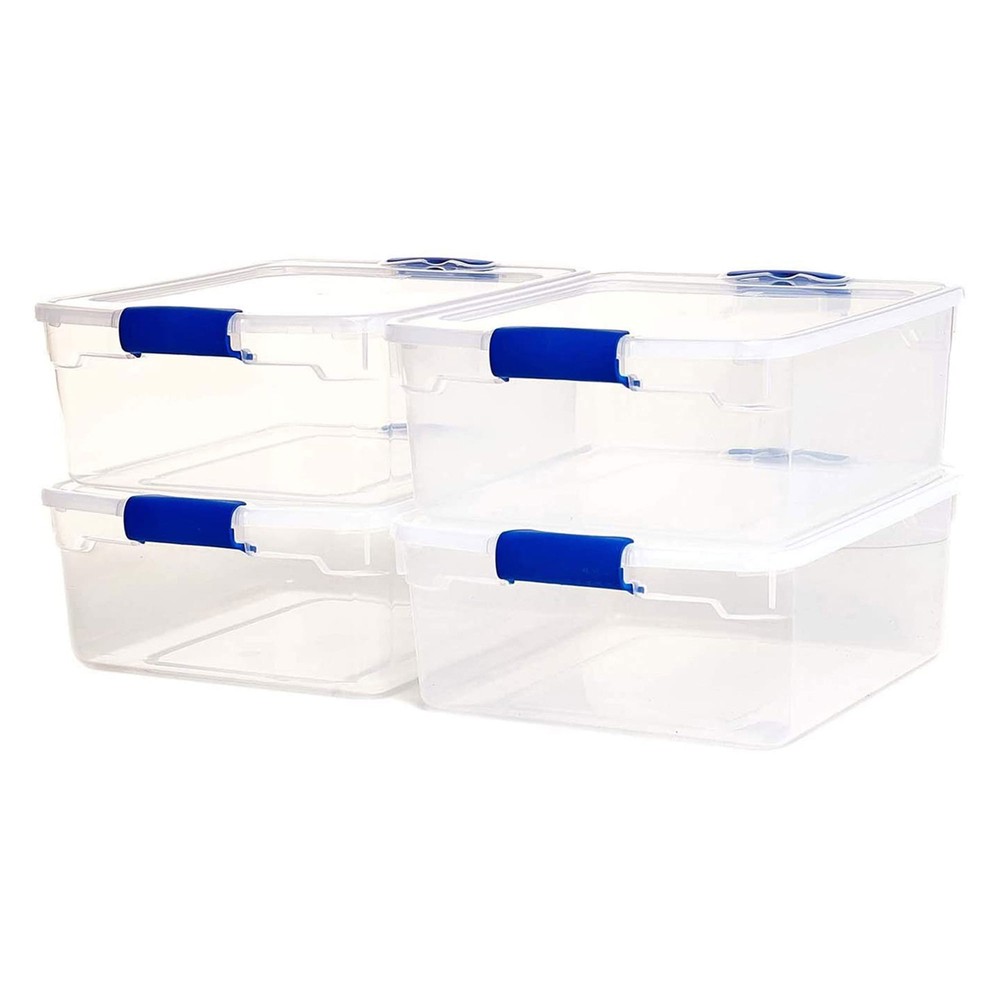 Homz 15.5 Qt Plastic Stackable Storage Container with Secure Lid, Clear (4 Pack)