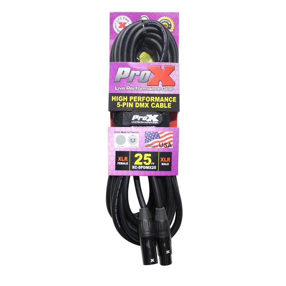 18 ProX 5 Pin 25 ft High Performance Data Lighting DMX Cables