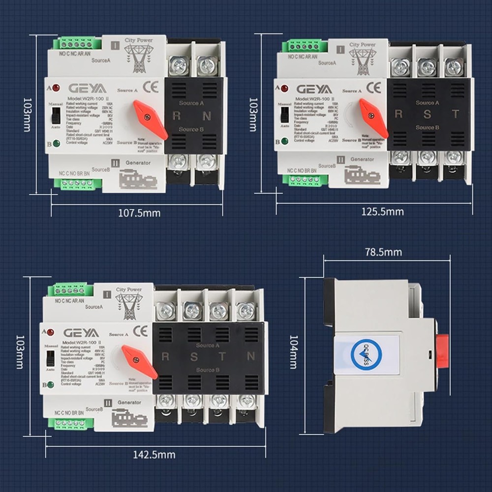 Mini ATS Automatic/Manual Transfer Switch, Solar Auto Dual Power over & under Vo